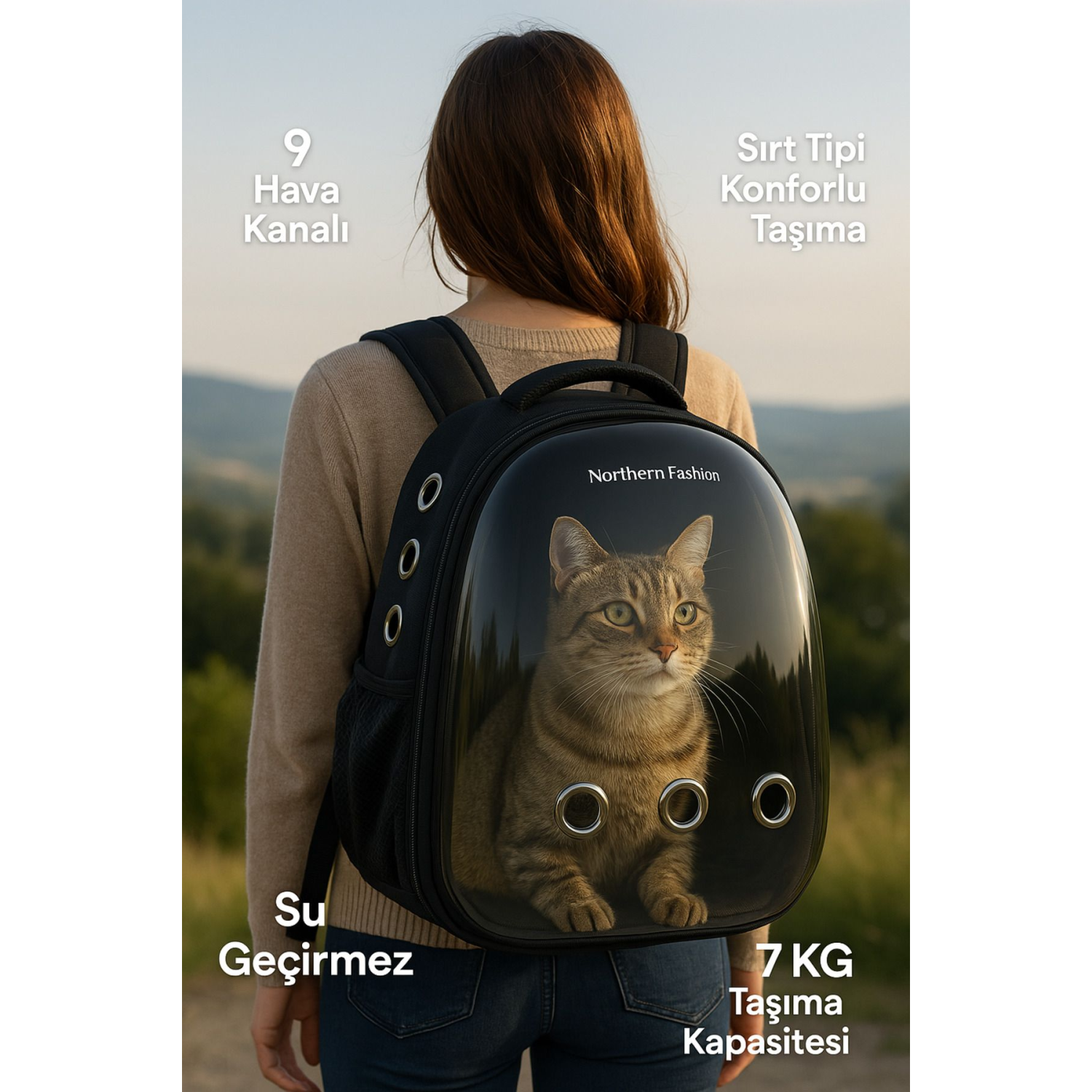 Kedi Taşıma Çantası Siyah El Ve Sırt Çantası 9hava Kanalı Kedi Taşıma Çantası File