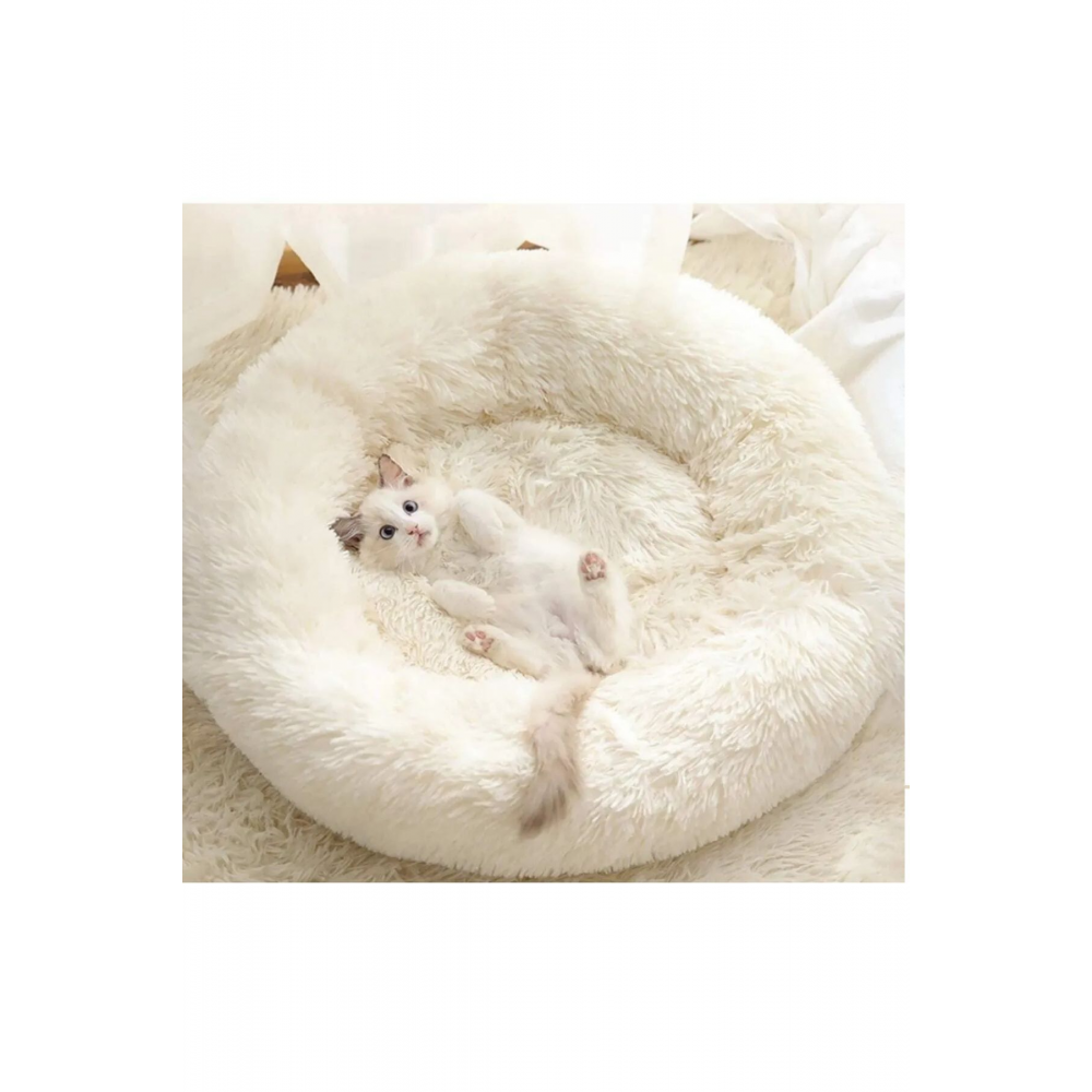 Peluş Yumuşak Beyaz Kedi Yatağı - Köpek Yatağı Minder Tüysüz