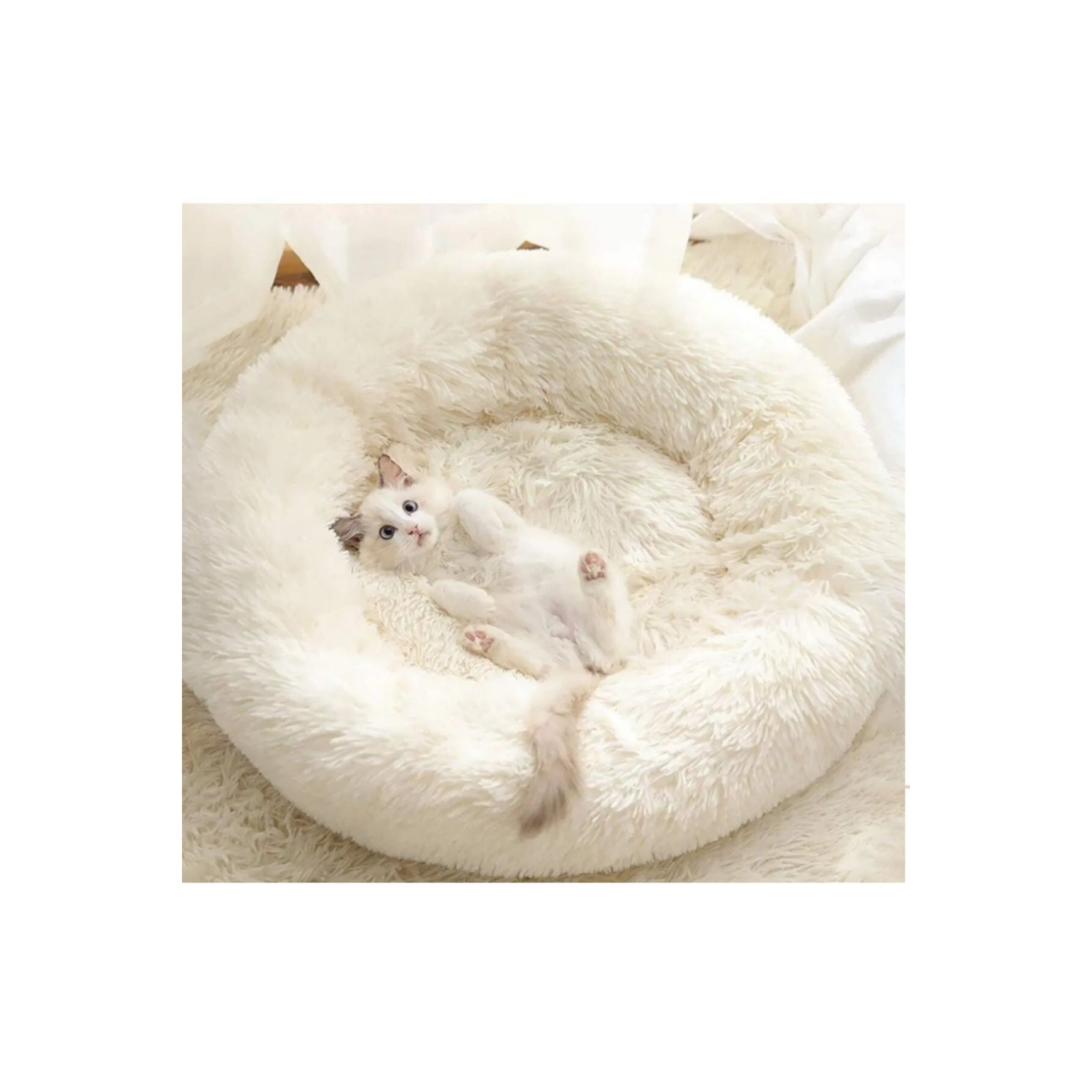 Peluş Yumuşak Beyaz Kedi Yatağı - Köpek Yatağı Minder Tüysüz