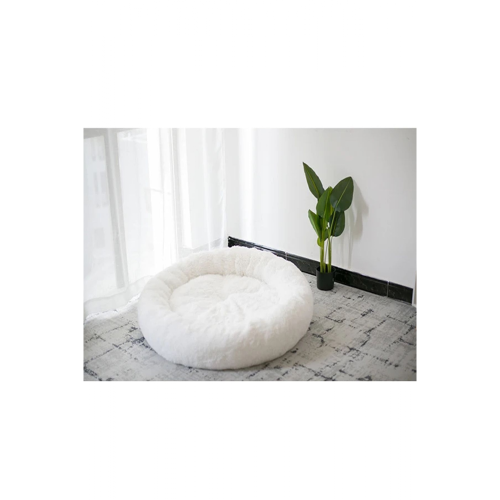 Peluş Yumuşak Beyaz Kedi Yatağı - Köpek Yatağı Minder Tüysüz