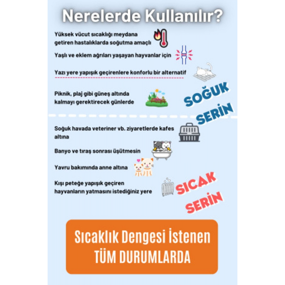 Serin (60X40CM) - 4 Mevsim Kedi/ Köpek Matı, Sıcak Veya Soğuk Kullanılabilen Minder Yatak