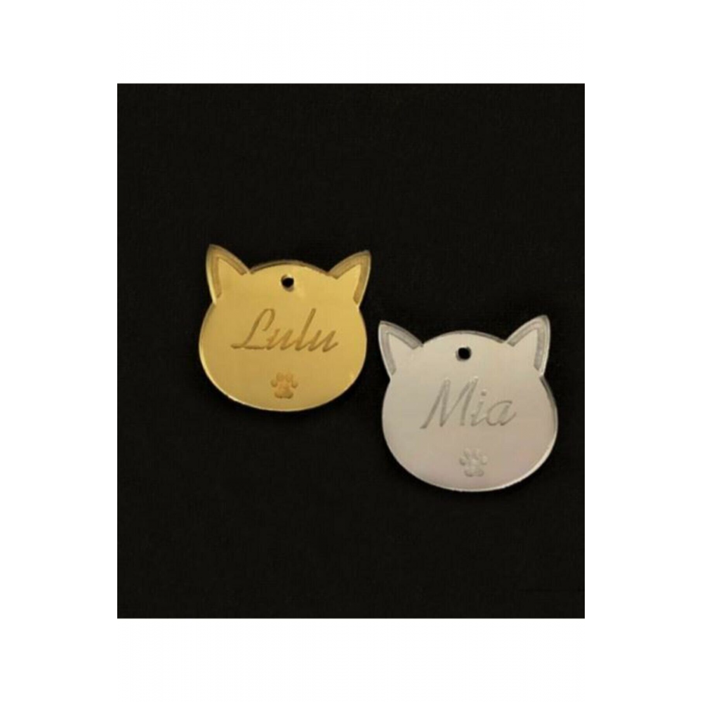 Gümüş Kedi Künye Isimlik Pleksi 2 Adet 3x3 Cm