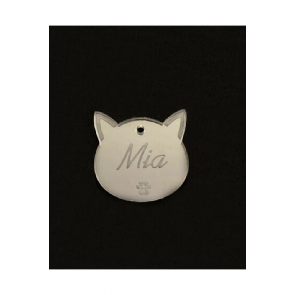 Gümüş Kedi Künye Isimlik Pleksi 2 Adet 3x3 Cm