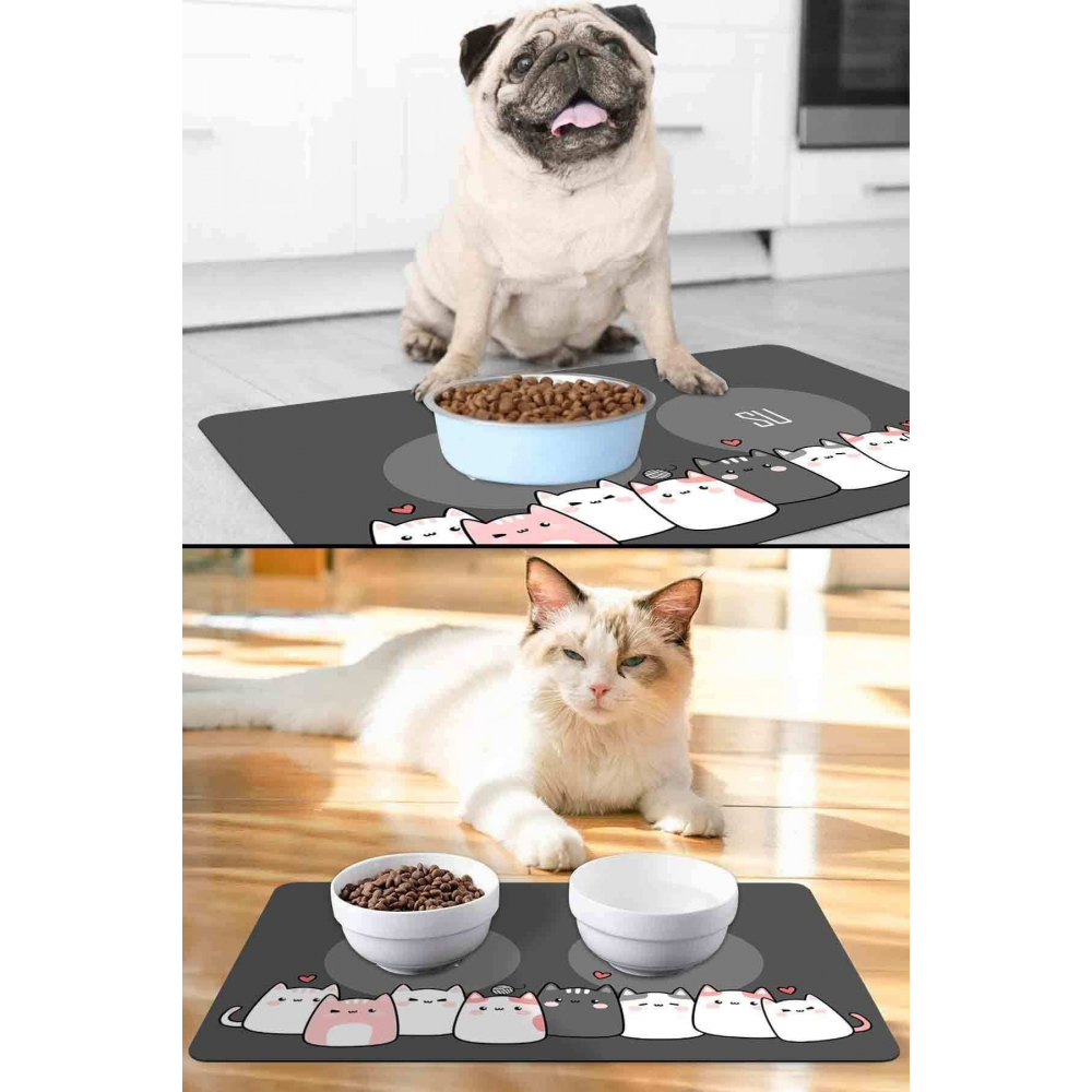 Kaymaz Su Geçirmez Evcil Hayvan Mama Paspası - Kolay Temizlenir, Şık Tasarım, Dayanıklı Malzeme