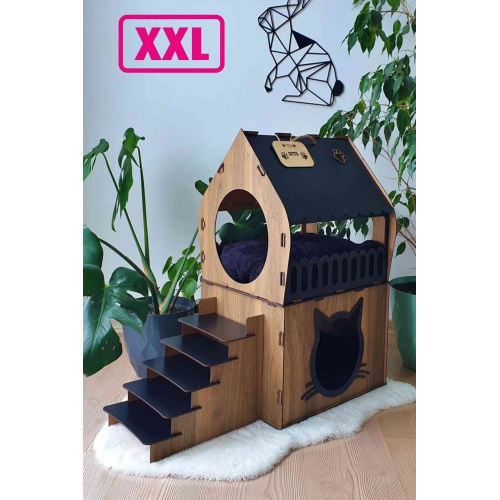 Büyük Kedi Evi Xxl Teraslı Kedi Evi 5kg Ve Üzeri Kediler Için