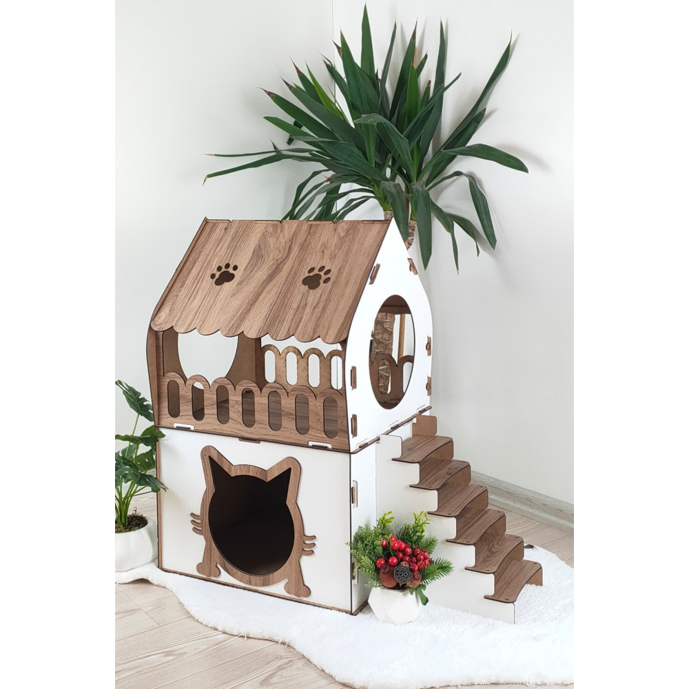 Kedi Evi 2 Katlı Merdivenli