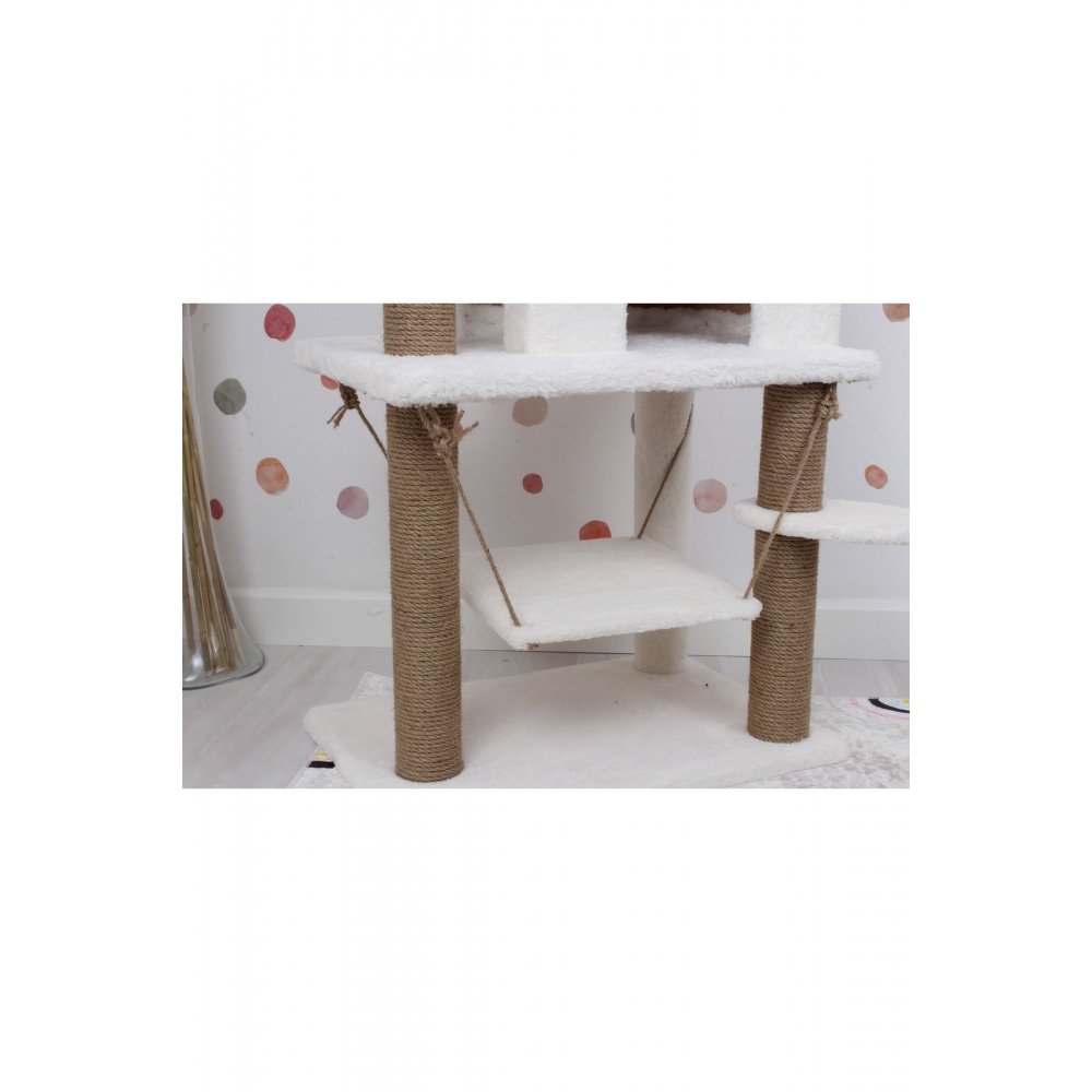 Salıncaklı Lüx Kedi Tırmalama Kedi Oyun Evi-beyaz