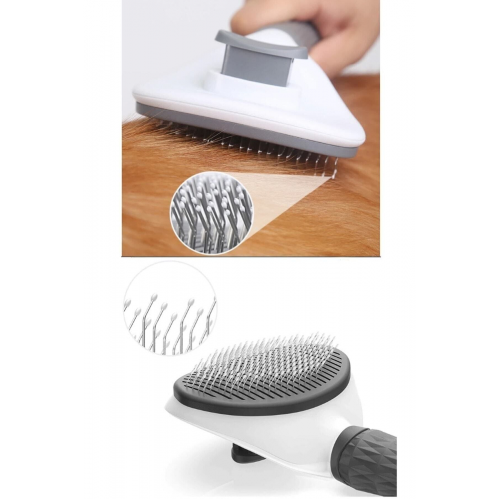 Otomatik Temizlenen Tuşlu Evcil Hayvan Fırçası Kedi Köpek Tüy Toplayıcı Tarak Gri