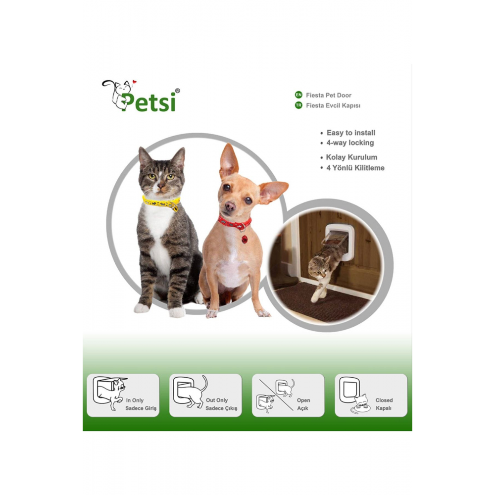 Fiesta Kedi Kapısı (CAM VE PVC YÜZEYLERE UYGUN) 4 Yönlü Kilitli