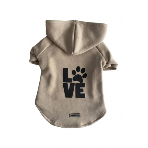 Kapişonlu Sweatshirt Köpek Ve Kedi Kıyafeti - M Beden - Bej Love