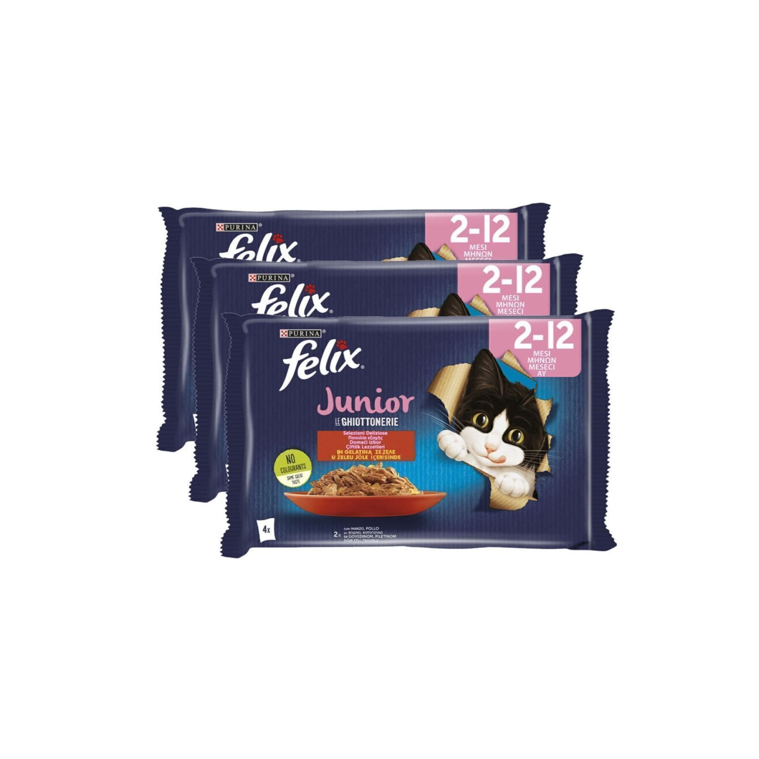Felix Multipack Sığır Ve Tavuk Etli Yavru Kedi Yaş Maması 4x85gr 3 Paket