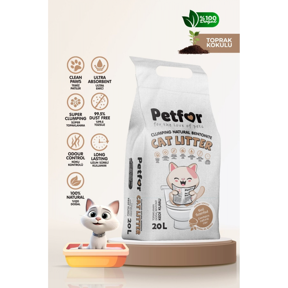 20 Lt Toprak Kokulu Yeni Nesil Organik Kahverengi Kedi Kumu