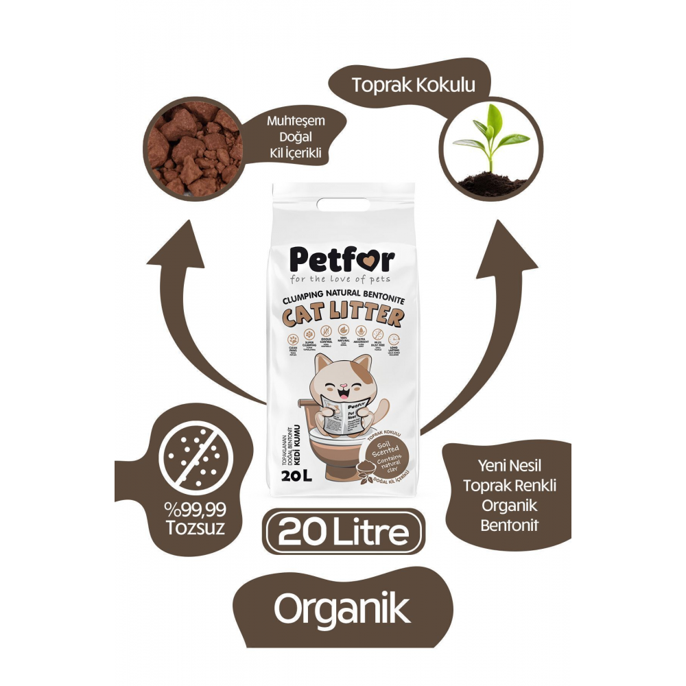 20 Lt Toprak Kokulu Yeni Nesil Organik Kahverengi Kedi Kumu