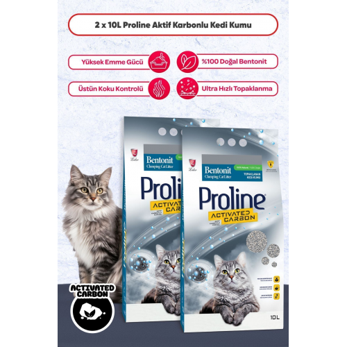 Proline Aktif Karbonlu Topaklanan Kedi Kumu 10 Lt X 2 Adet