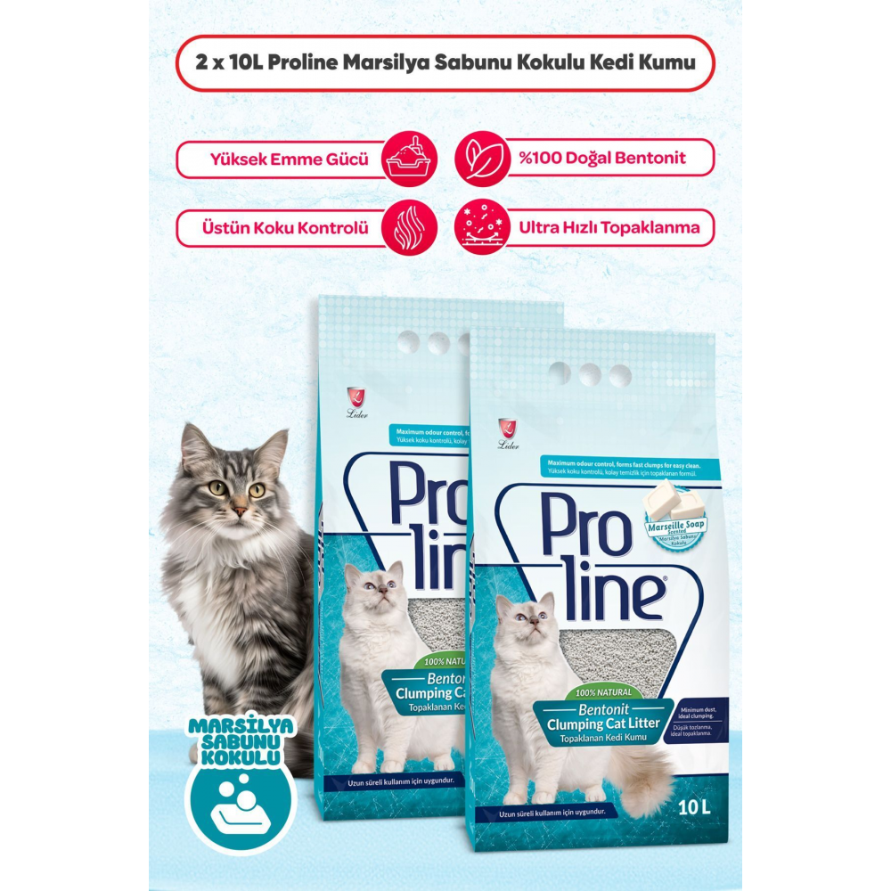 Proline Marsilya Sabunu Kokulu Kedi Kumu 2x10 L ( 2 Adet 10 L )