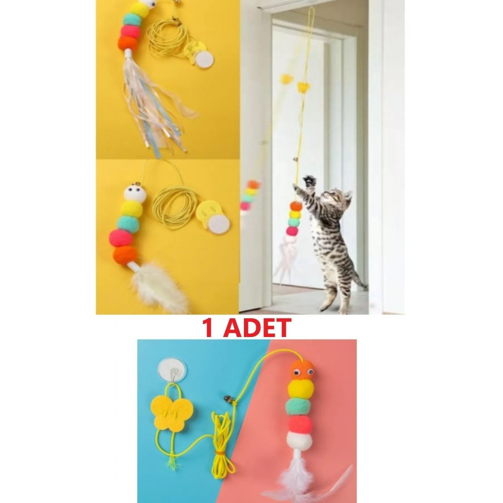 Elastik Kendinden Yapışkanlı Renkli Kedi Oyun Oltası Kedi Oyuncağı Yapışkanlı Olta Eğitim Oyuncağı