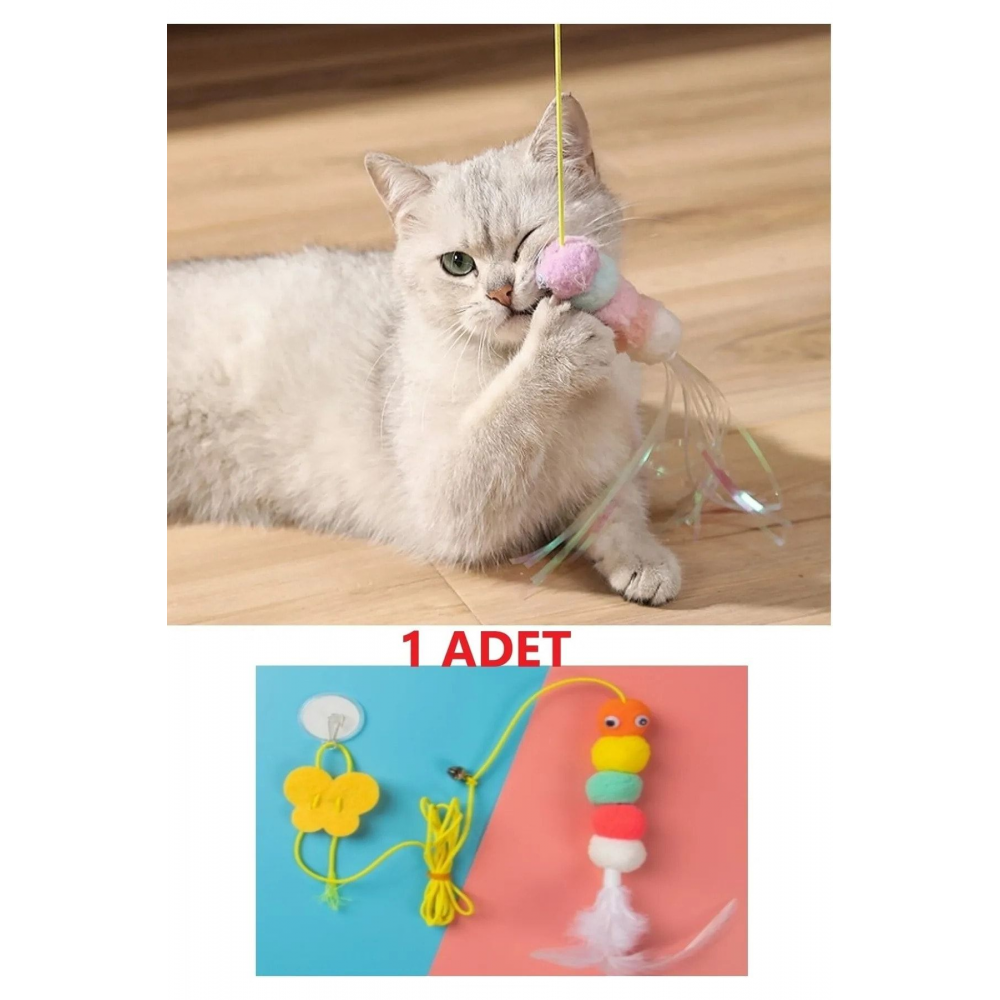 Elastik Kendinden Yapışkanlı Renkli Kedi Oyun Oltası Kedi Oyuncağı Yapışkanlı Olta Eğitim Oyuncağı