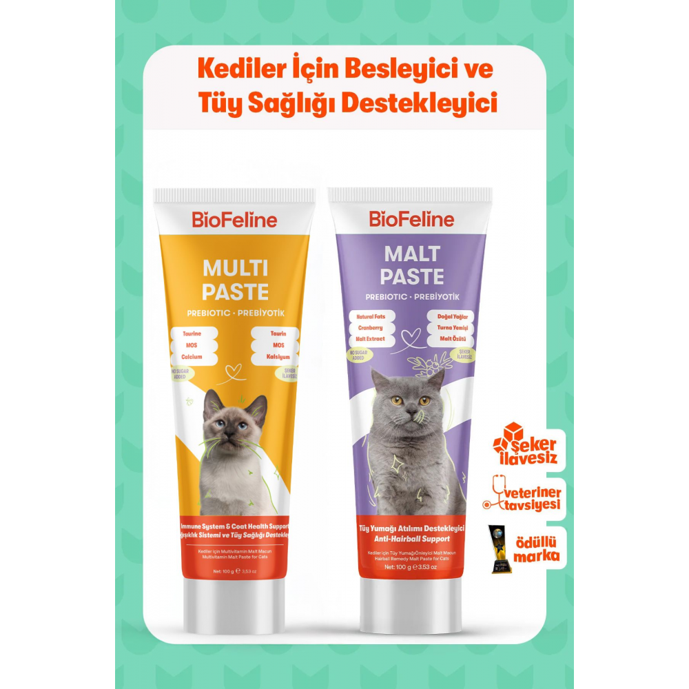 Kediler İçin Multivitamin ve Malt Macun Seti – Besleyici ve Tüy Sağlığı Destekleyici