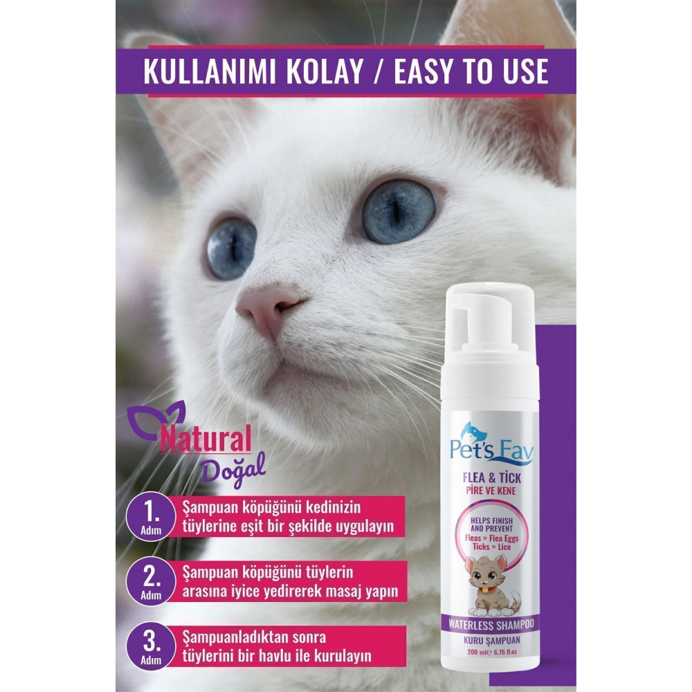 Kedi Bit Pire Kene ve Parazit Önleyici Kuru Köpük Şampuanı