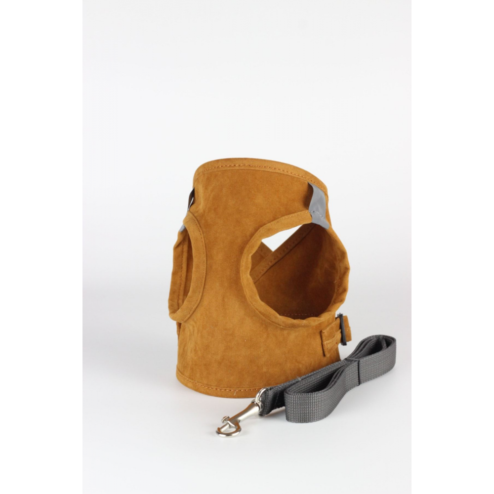 Kedi Gezdirme Tasması - Kedi Tasması Göğüs Tasma Seti Yumuşak Süet Kumaş Taba Renk