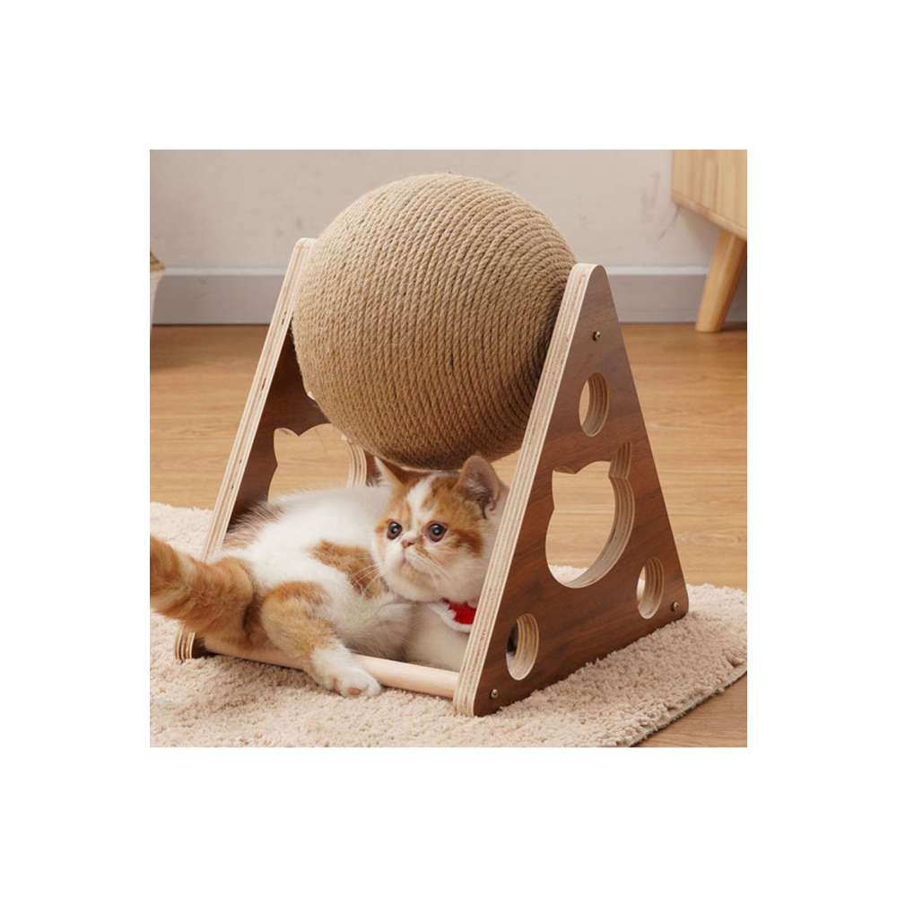 Ahşap Ipli Kedi Oyuncagi Topu Kedi Tırmalaması