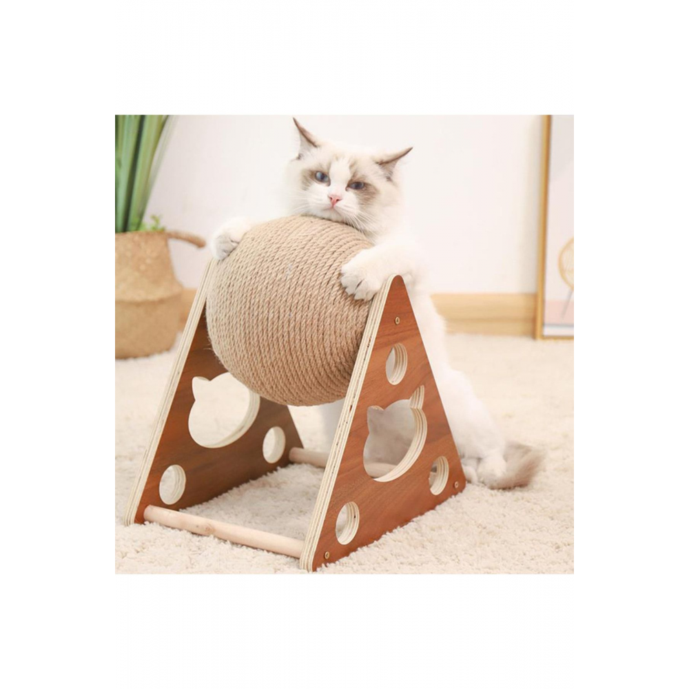 Ahşap Ipli Kedi Oyuncagi Topu Kedi Tırmalaması