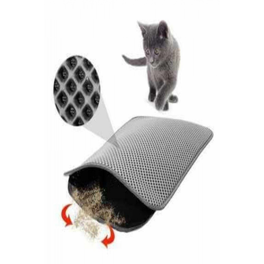 Elekli Kedi Tuvalet Önü Paspası 60x42 Cm Gri Kedi Paspası