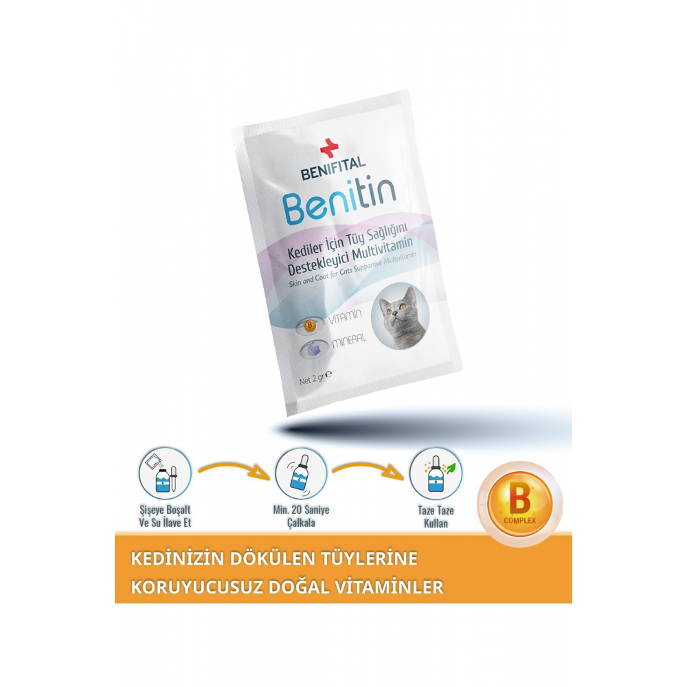 Benitin Kediler Için Tüy Sağlığı Destekleyici Multivitamin Kedi Tüy Dökümü Önleyici Damla Biyotin