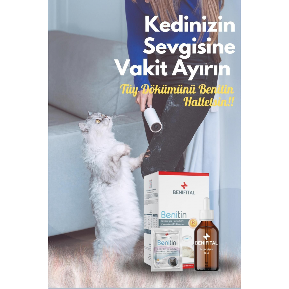 Benitin Kediler Için Tüy Sağlığı Destekleyici Multivitamin Kedi Tüy Dökümü Önleyici Damla Biyotin