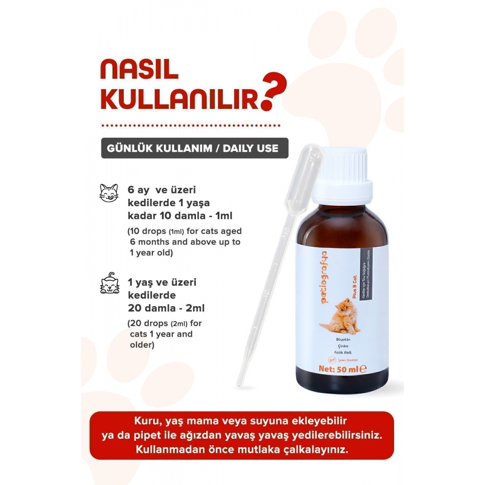 Plus B Kediler Için Tüy Dökümünü Azaltan, Besleyen Tüy Sağlığı Damlası 50 ml