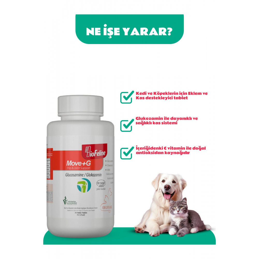 Move G Glucosamine Tablet (KEDİ VE KÖPEKLER İÇİN EKLEM VE KAS DESTEĞİ) 75 Tablet