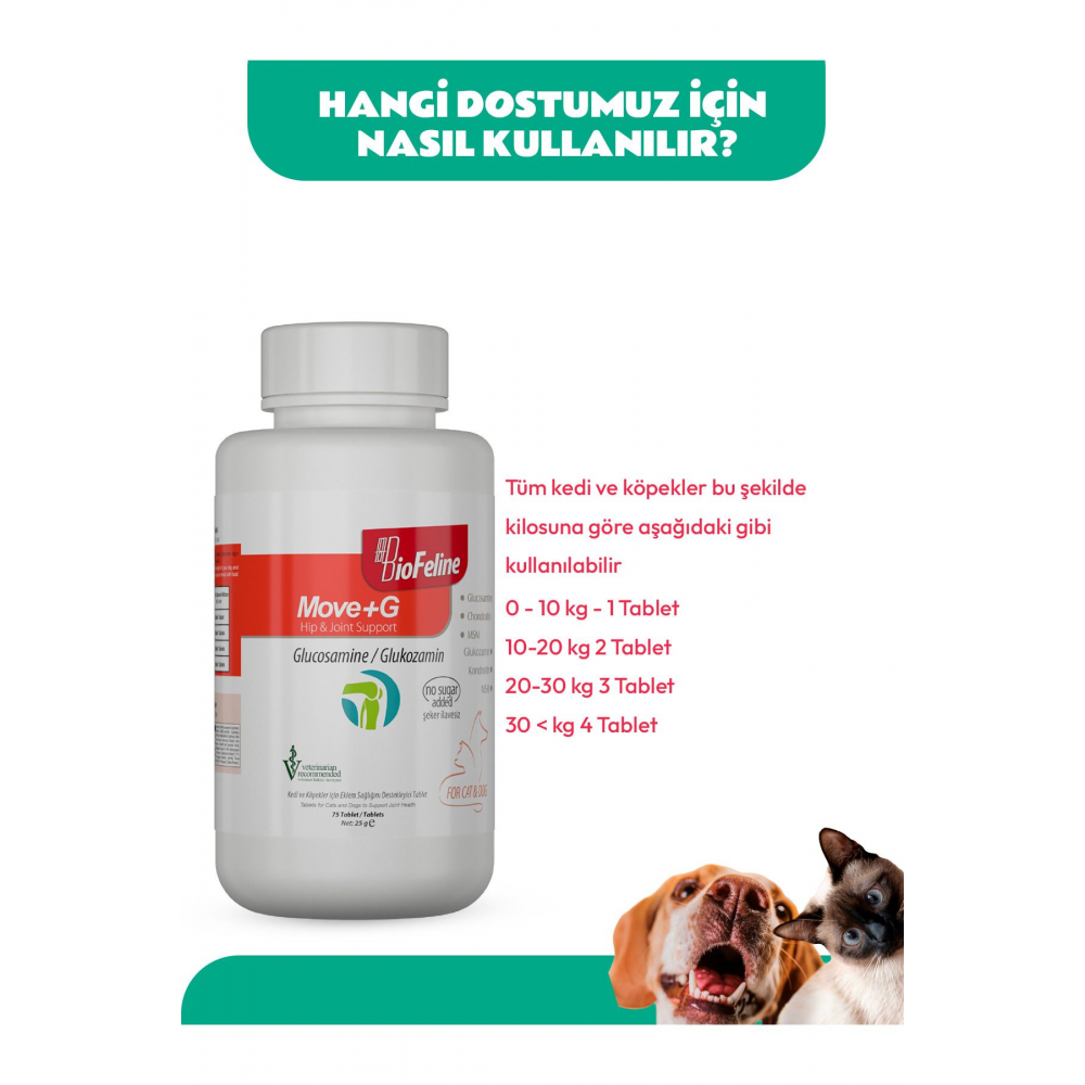 Move G Glucosamine Tablet (KEDİ VE KÖPEKLER İÇİN EKLEM VE KAS DESTEĞİ) 75 Tablet