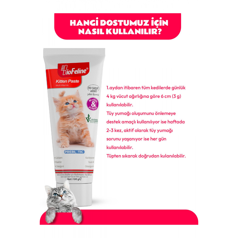 Yavru Kedi Macun 100g (YAVRU & ANNE KEDİLERDE BAĞIŞIKLIK SİSTEMİ DESTEKLEYİCİ MULTİVİTAMİN MACUN)