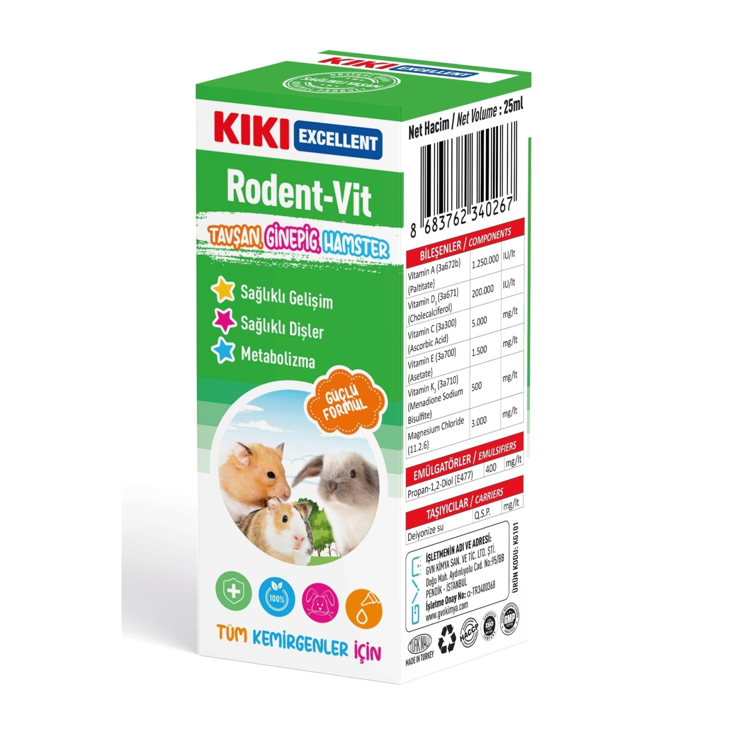 Kemirgen Rodent-vit - Guinega Pig, Hamster, Tavşanlar Için Vitamin - Multivitamin Etkili - 25 Ml.