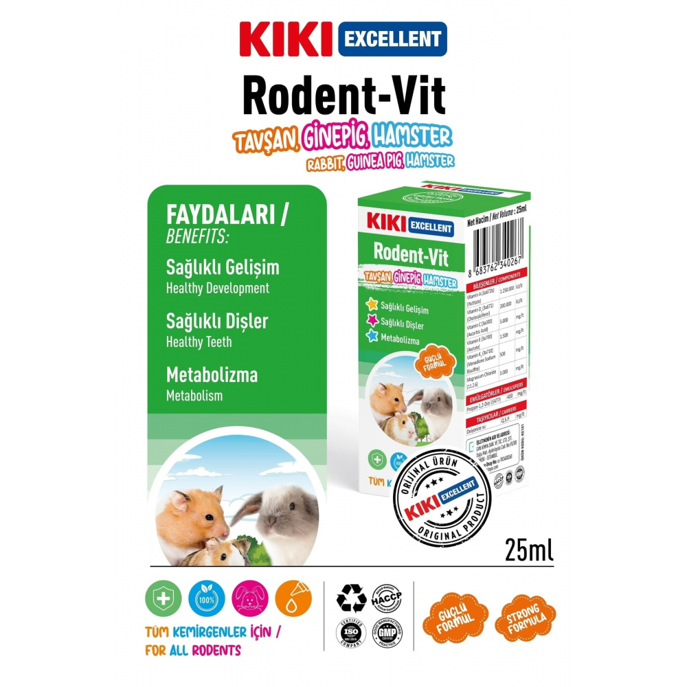 Kemirgen Rodent-vit - Guinega Pig, Hamster, Tavşanlar Için Vitamin - Multivitamin Etkili - 25 Ml.