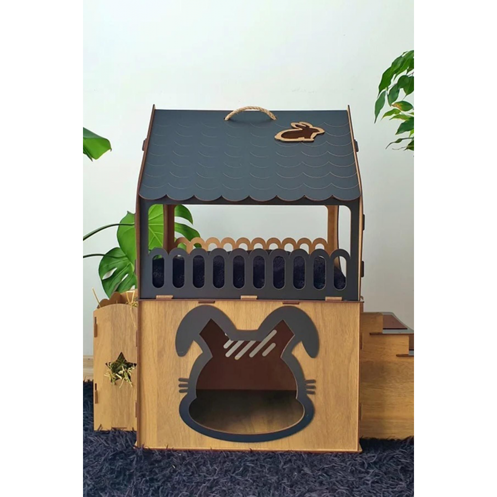 Tavşan Evi Ve Saman Besleyici Teraslı Dublex