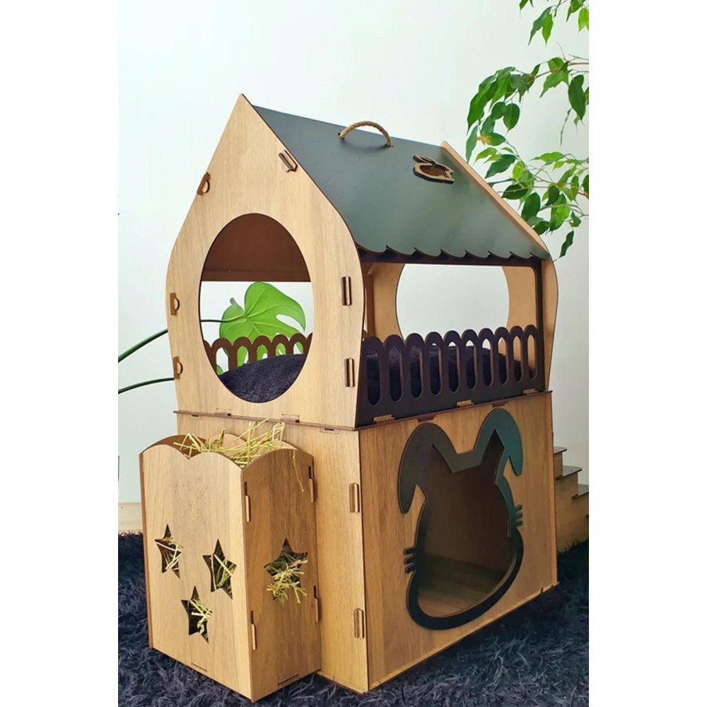 Tavşan Evi Ve Saman Besleyici Teraslı Dublex