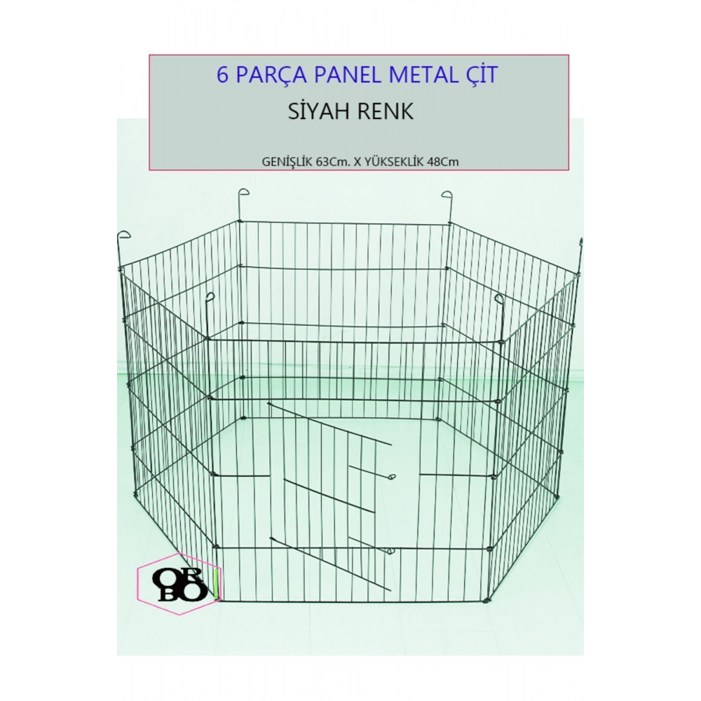 - Köpek Çit Oyun Eğitim Alanı 60cm X 48 Cm - 6 Parça Panel Çit- Siyah Renk Okkcs-01