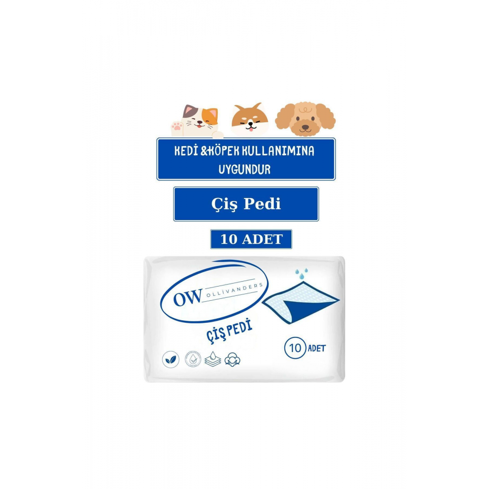 Kaydırmaz Bantlı Kedi Köpek Çiş Pedi 60x90cm 10 Adet