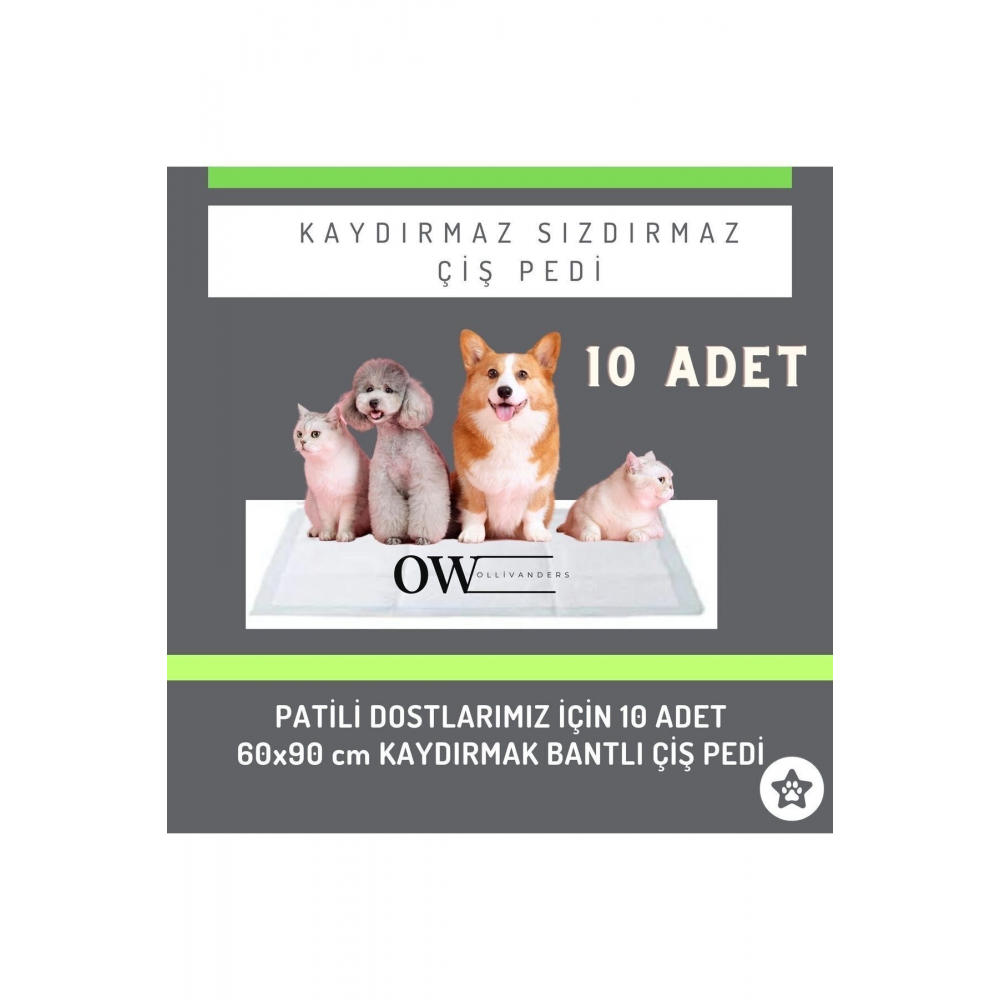 Kaydırmaz Bantlı Kedi Köpek Çiş Pedi 60x90cm 10 Adet