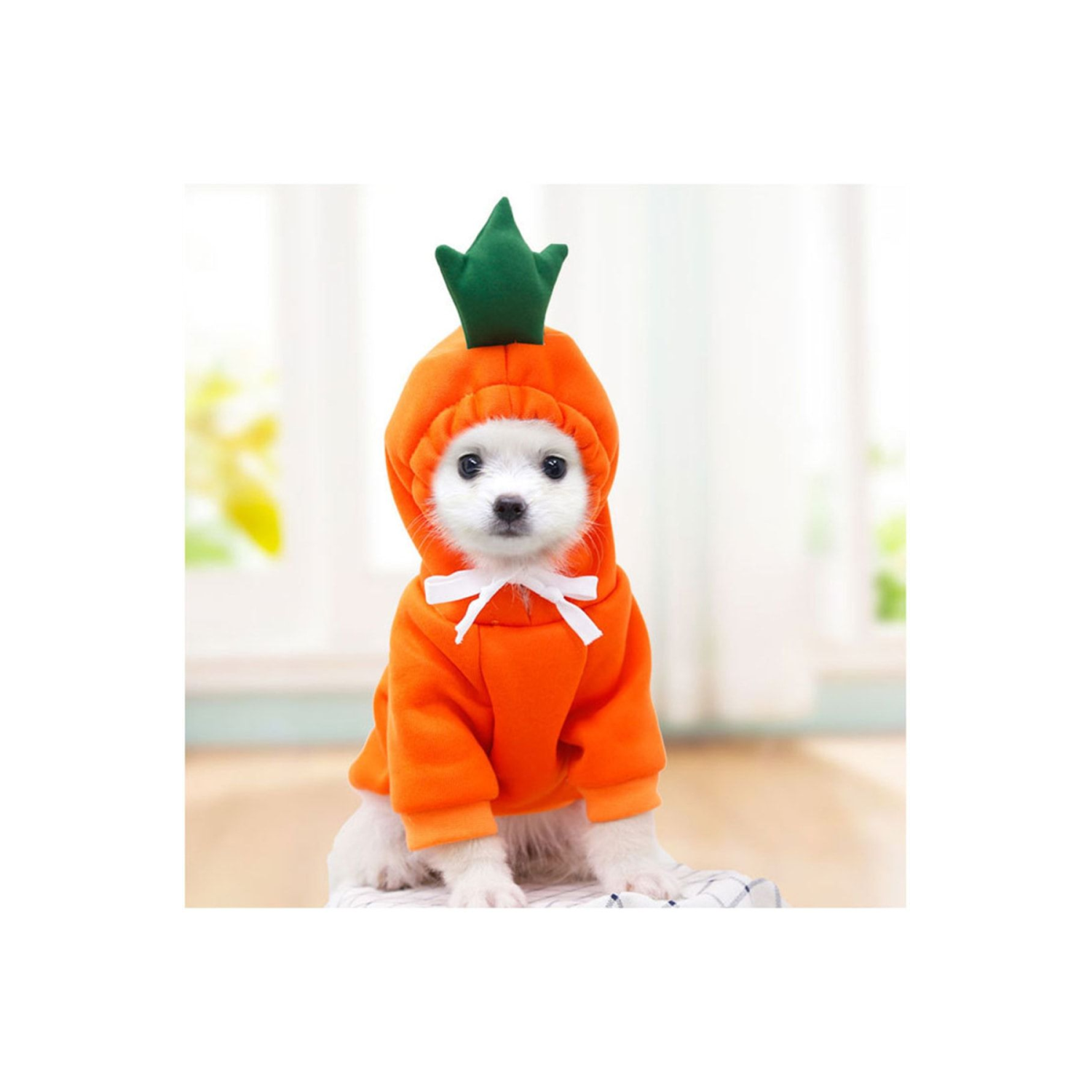 Turuncu Havuç Tasarımlı % 100 Pamuk Kumaş Kedi Köpek Kıyafeti Kapişonlu