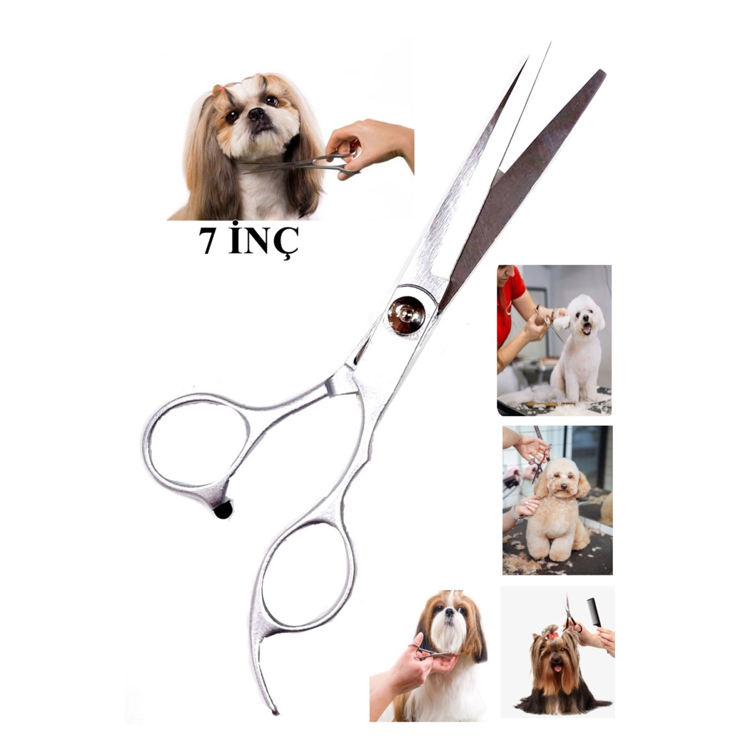 7 inç Küt Uçlu Düz Köpek Tıraş Tüy Kesim Makası Çelik Kuyruklu Mat Çelik Makas Petshop DH506C