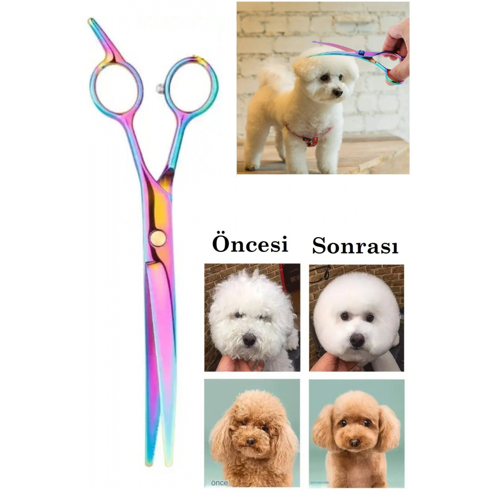 Kavisli Rainbow Petshop Kuaför Kedi Köpek Evcil Hayvan Makası Saç Şekil Verme Makası Xlq510