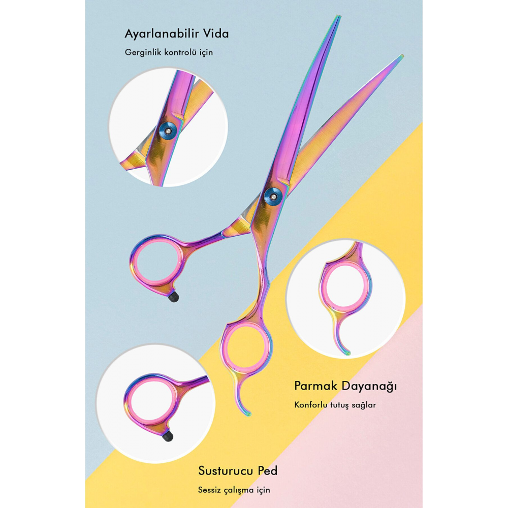 Rainbow Kavisli Köpek Kedi Evcil Hayvan Petshop Makası Saç Şekil Verme Makası XLQ510