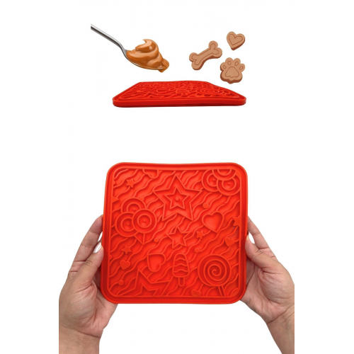 O'yalama Matı Köpek Ve Kediler Için Yalama Matı Turuncu Renkli Vakumlu Yapışkanlı Lickmat