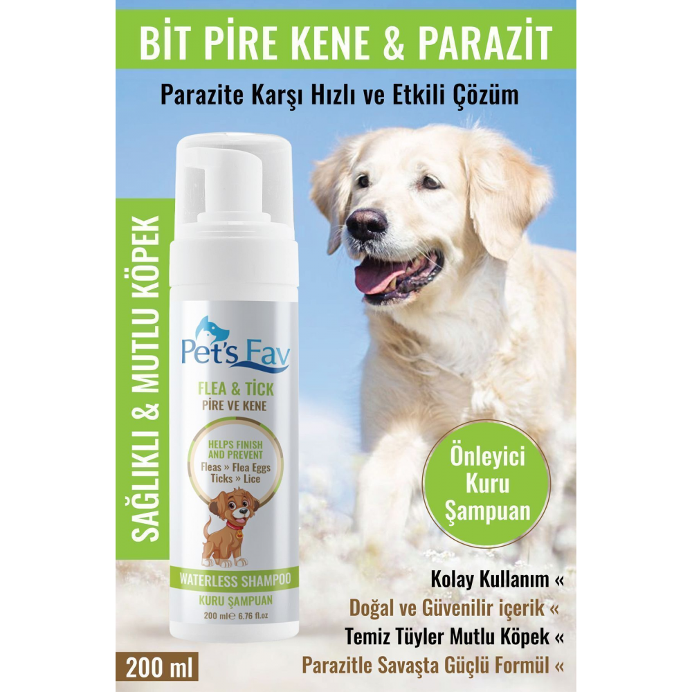 Köpek Bit Pire Kene ve Parazit Önleyici Kuru Köpük Şampuanı