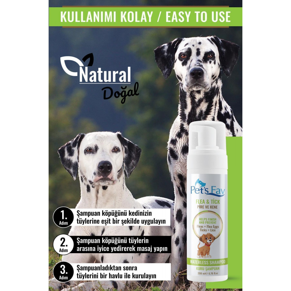 Köpek Bit Pire Kene ve Parazit Önleyici Kuru Köpük Şampuanı