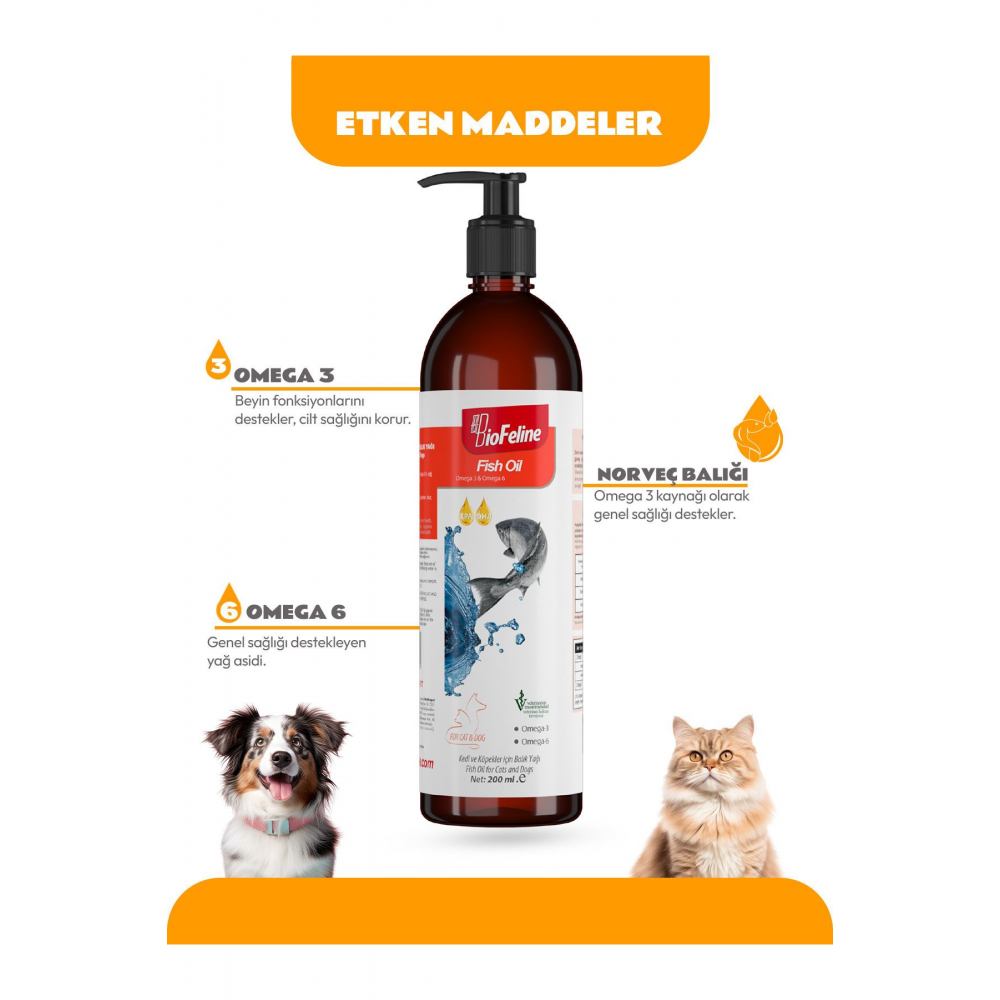 Fish Oil 200ml (KEDİ VE KÖPEKLER İÇİN OMEGA 3 VE 6 İÇERİKLİ BALIK YAĞI)