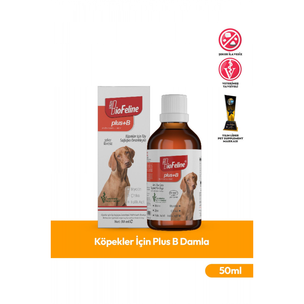 Köpekler Için Plus B Damla 50ml (KÖPEKLER İÇİN TÜY DÖKÜLMESİ ENGELLEYİCİ BİOTİN TÜY SAĞLIĞI DAMLASI)