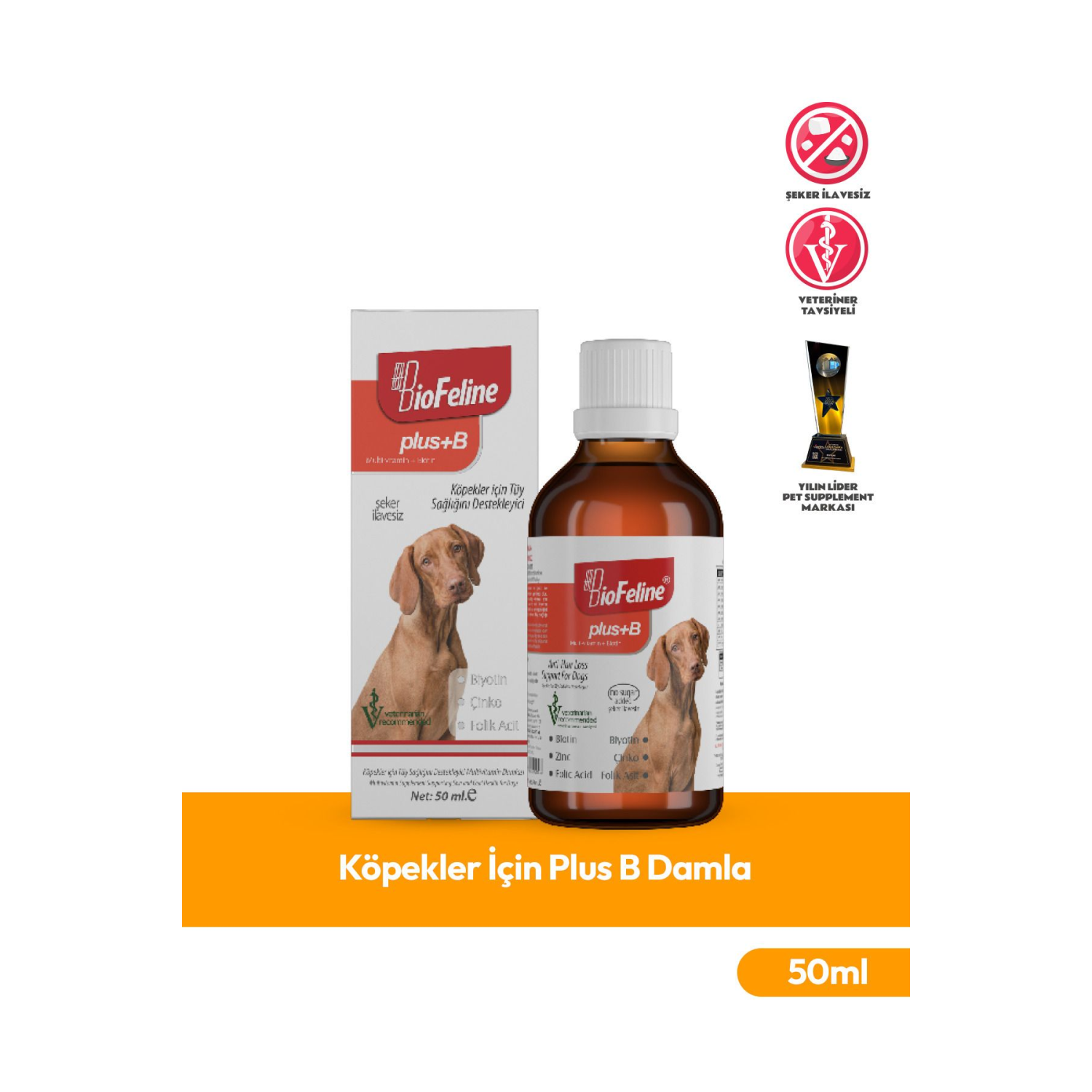 Köpekler Için Plus B Damla 50ml (KÖPEKLER İÇİN TÜY DÖKÜLMESİ ENGELLEYİCİ BİOTİN TÜY SAĞLIĞI DAMLASI)